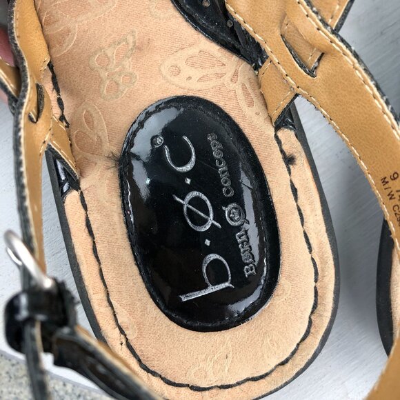 BOC Women's Size 9 Black Patent Open Toe Strappy Ankle Strap Buckle Flat Sandals - Picture 10 of 11